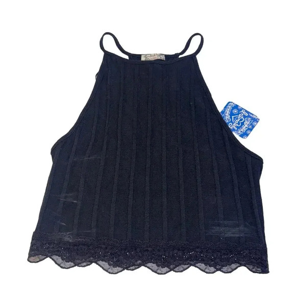 Free People Black All Your Love Lace Trim Crop Top BNWT Size Small RRP $38 - Picture 1 of 12